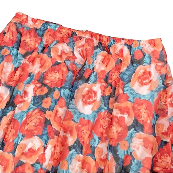 Laura Scott Woman plus size 1x blue & orange silky floral midi skirt EUC - Picture 2 of 8